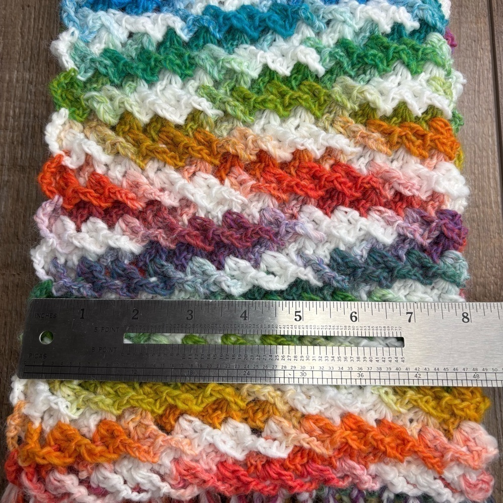 Handcrafted Crochet Scarf Colorful Multicolor Womens Ripple Waffle Stitch Knit - Picture 15 of 16